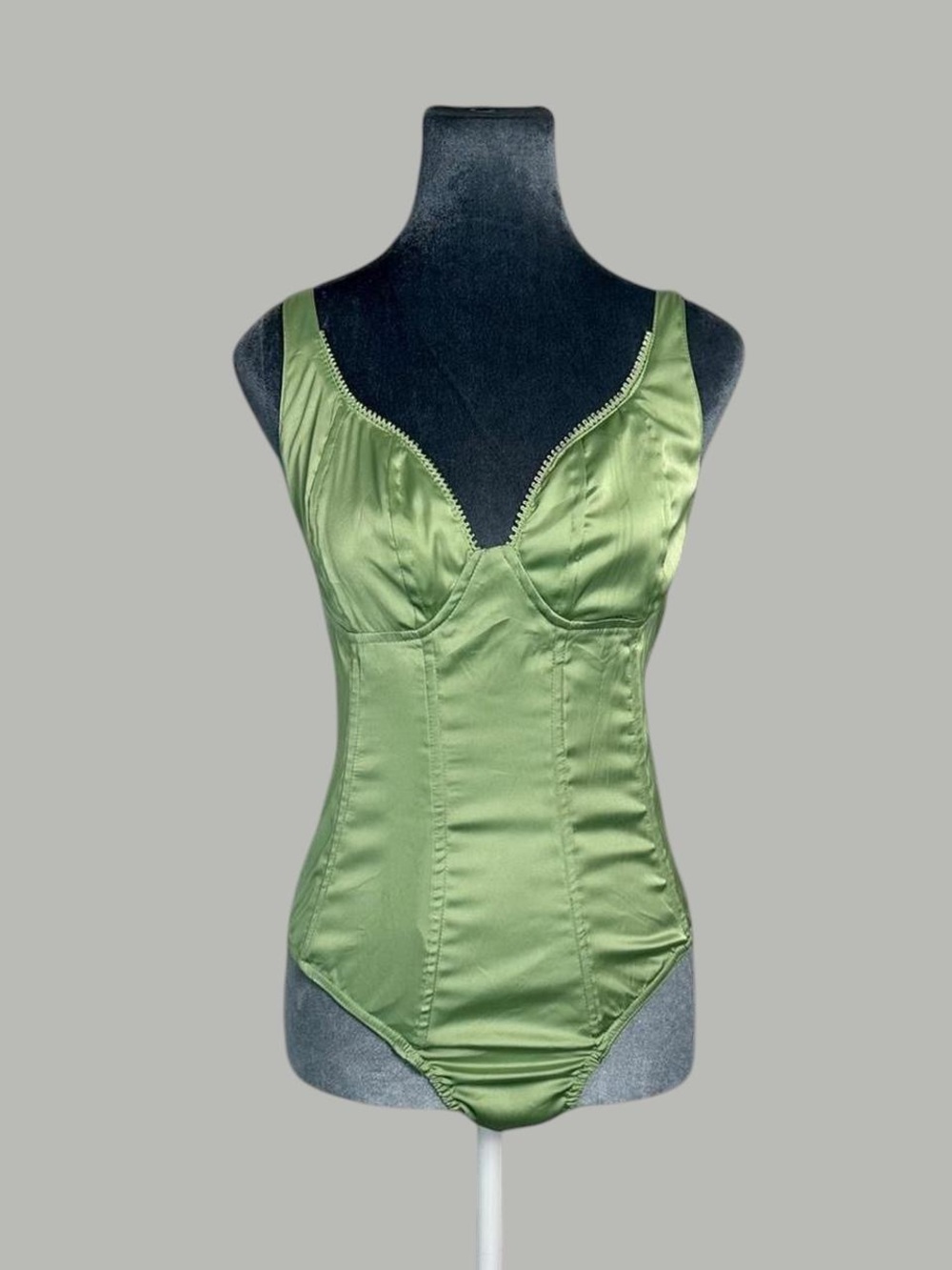 Pastel Green Stretch Satin Corset Cami Tank Top Thong Bodysuit Missguided 4